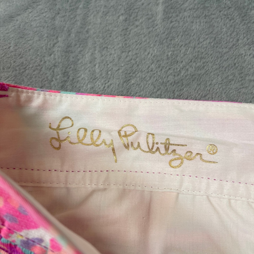 Lilly Pulitzer Shorts Size 8 Callahan Pink Tropical Fan Palm Print Cotton - Picture 6 of 9